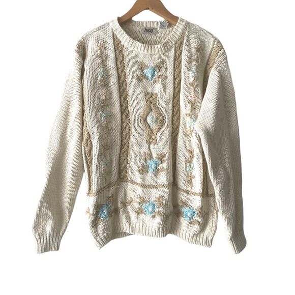 Vintage Lucia size Small Women’s Floral Embroidered Long Sleeve Sweater - Picture 1 of 7